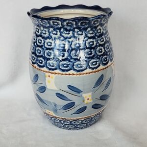 Temp-Tations by Tara Old World Blue Utensil Holder / 7.5" Ceramic Crock 2QT
